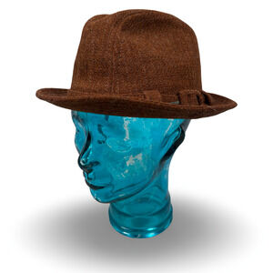 Vintage Stetson Tweed Fedora Hat Mens Brown Belted Felt Short Brim Classic Dress